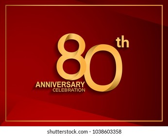 80th anniversary celebration logotype golden color isolated on red color 
