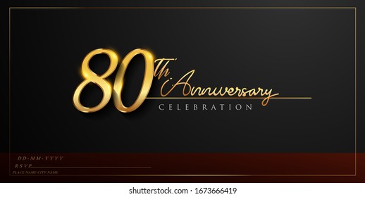 80th anniversary celebration logotype with handwriting golden color elegant design isolated on black background. vector anniversary for celebration, invitation card, and greeting card.