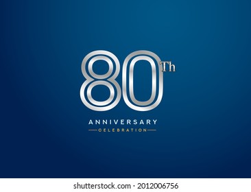 80th anniversary celebration logotype with linked number silver color isolated on blue color. vector anniversary for celebration, invitation card, and greeting card