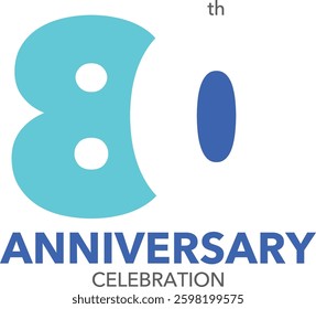 80th Anniversary Celebration sky blue and blue color with word Anniversary blue color and Celebration gray color at the bottom.