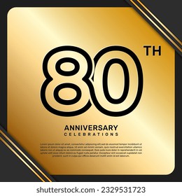 80th anniversary celebration template design with simple and luxury style in golden color, vector template