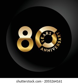 80th anniversary, anniversary celebration vector design with gold color on black geometric background and circle shape.
