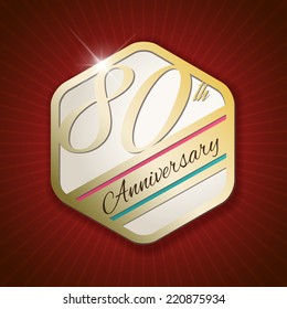 80th Anniversary - Classy and Modern golden emblem / Seal / Badge - vector illustration on read rays background