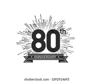 80th  anniversary design with firework and ribbon black color for use company celebration 