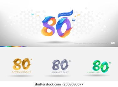 Logotipo de diseño del 80 aniversario. Estilo colorido moderno. celebración alegre del número con la variación del color