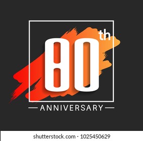 80th anniversary design with orange color brush in square isolated on black background for celebration