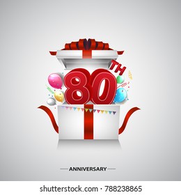 80th anniversary design with red number inside gift box isolated on white background for celebration event