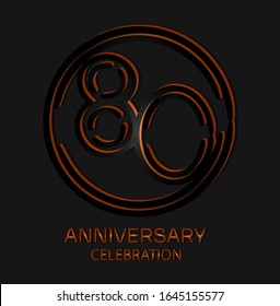 80th Anniversary with elegant black line motifs in circles, anniversary template design for web ,Creative poster, booklet, leaflet, flyer, magazine, invitation card