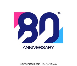 80th anniversary geometric logo. Design with triangle shapes for birthday or celebration