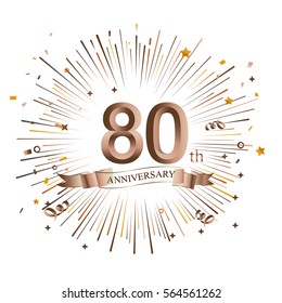 80th Anniversary greeting Card with Starburst. Vector illustration.