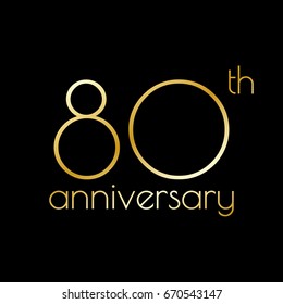 80th anniversary icon. 80 years celebrating and birthday golden logo. Vector illustration.