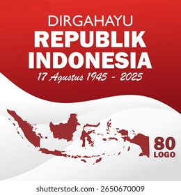80º aniversário do dia da independência da Indonésia com mapa indonésio. Cópia arquivada em 17 de julho de 2012 "Dirgahayu 80 tahun republik indonesia background" . 17 Agustus 2025 cartão de saudação, cartaz e mídias sociais.