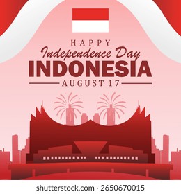 80º aniversário da celebração do Dia da Independência da Indonésia em 17 de agosto, com a silhueta de Istana Garuda. Cópia arquivada em 17 de julho de 2012 "Dirgahayu 80 tahun republik indonesia background" . Banner do 17 Agustus 2025.