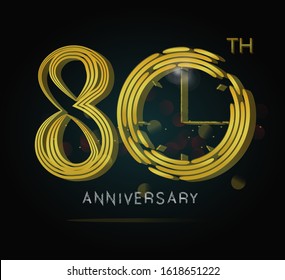 80th anniversary logo color line motif gold with gold clock isolated on elegant black background, vector design for celebration purpose