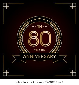 Diseño del logo del 80° Aniversario con Laurel corona para la celebración del cumpleaños. Diseño de arte de línea, plantilla de vectores de logotipos