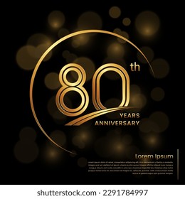 80th Anniversary logo design with double line numbers. Golden anniversary template. Vector Logo Template