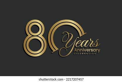 80th Anniversary logo design. Eighty years Celebrating Anniversary Logo in gold color for celebration event, invitation, greeting, web template, flyer, banner, Double line logo, vector illustration