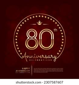 80th anniversary logo with double line number and golden text for birthday celebration event, invitation, banner poster, flyer, and greeting card, vector template