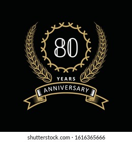 80th anniversary logo with gold and white frame and color. on black background