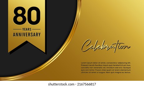 80th anniversary logo with golden ribbon for booklets, leaflets, magazines, brochure posters, banners, web, invitations or greeting cards. Vector illustration.