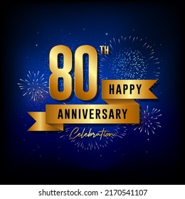80th anniversary logo with golden ribbon for booklets, leaflets, magazines, brochure posters, banners, web, invitations or greeting cards. Vector illustrations.