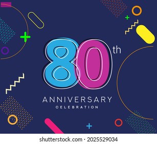 80th anniversary logo, vector design birthday celebration with colorful geometric background.