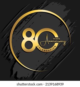 Logotipo del 80 aniversario. Diseño de planilla de celebración del aniversario con anillo de oro para folletos, folletos, revistas, póster de folleto, banner, web, invitación o tarjeta de saludo. Ilustraciones vectoriales.