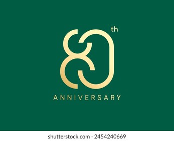 80th Anniversary luxury gold celebration with overlapping number style logo typography vector design concept. Eighty years anniversary gold template for celebration event, invitation, business, card.