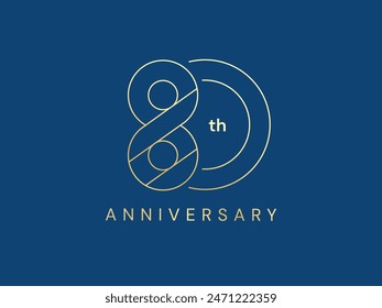 80th Anniversary luxury gold celebration with Outline Numbers logo typography vector design twisted infinity concept. Eighty years anniversary gold template for celebration event, invitation, business