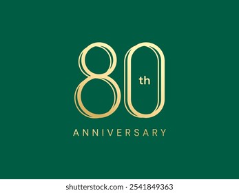 80th Anniversary luxury gold celebration with Double lines numbers logo typography vector design concept. Eighty years anniversary gold template for celebration event, invitation, business, card, web.