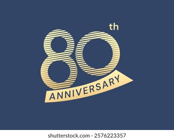 80th Anniversary luxury gold celebration with curved lines Overlapping in Shapes number logo vector design twisted infinity concept. Eighty years anniversary gold logo template for celebration event.