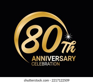 80th Anniversary ordinal number Counting vector art illustration in stunning font on gold color on black background