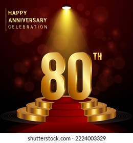 80th Anniversary. Perfect template design with golden podium for celebration events, weddings, greeting cards and invitation cards. Vector illustration