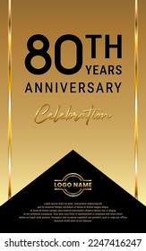 80th Anniversary. Anniversary template design with golden ribbon for birthday celebration event. Vector Template Illustration