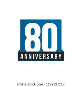 80th Anniversary vector icon. Birthday logo template. Greeting card design element. Simple business anniversary emblem. Blue strict style number. Isolated vector illustration on white background.