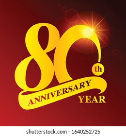 80th anniversary year logo template design on drake red light background