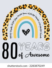 80th Birthday T-Shirt, 80 Years Of Awesome, Typography Design, Milestone Birthday Gift