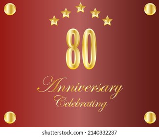 Logo del 80 aniversario dorado con anillo, diseño de vector de corona laurel.
