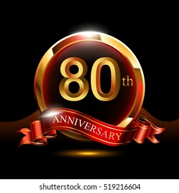 80th golden anniversary logo. with ring and red ribbon