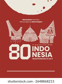 80th Indonesia Independence Day Poster with Traditional Landmark Line Art