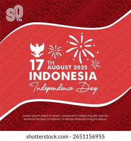 80th Indonésia Dia da Independência projeto modelo com belo fundo de padrão batik indonésio e logotipo 80. Dirgahayu Republic Indonesia 80 saudação, modelo, banner, cartaz, feed de mídia social