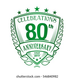 80th Shield Anniversary logo. Vector and illustration. 80 years logo.