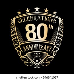 80th Shield Anniversary logo. Vector and illustration. 80 years logo.