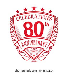 80th Shield Anniversary logo. Vector and illustration. 80 years logo. 