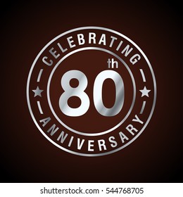 80th Silve grunge anniversary logo, laurel wreath isolated on brown background, vector design