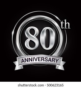 80th silver anniversary logo with ribbon and ring