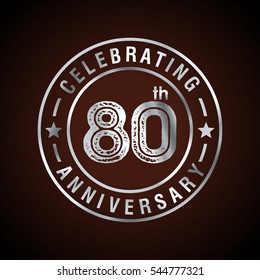 80th Silver grunge anniversary logo, laurel wreath isolated on brown background, vector design