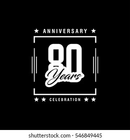 80th white anniversary logo, vector celebration design with rectangle on black background.