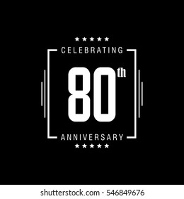 80th white anniversary logo, vector celebration design with rectangle on black background.