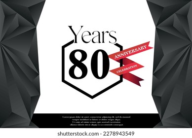 80th year anniversary celebration isolated logo design with red ribbon and luxury black frame vector template 